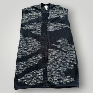 Chico's 1 (M) Women's Black & White Sleeveless Cardigan Open Front Sweater Vest